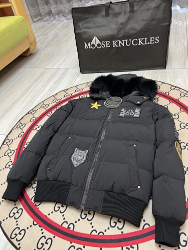 Moose Knuckles Unisex Multi-Patch Hooded Bomber Jacket | Black