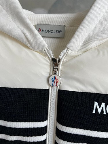 Moncler Hooded Knit-Panel Down Jacket – White
