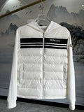 Moncler Hooded Knit-Panel Down Jacket – White