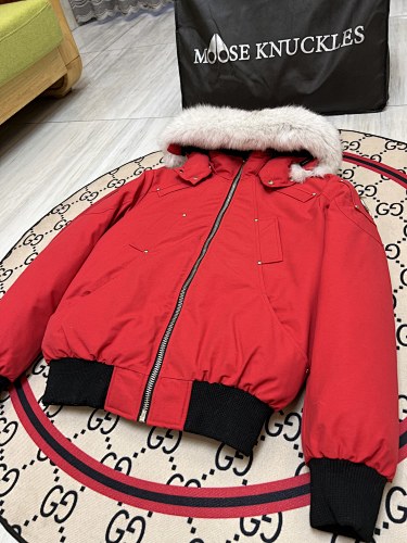 Moose Knuckles Men’s Hooded Bomber Jacket | Red