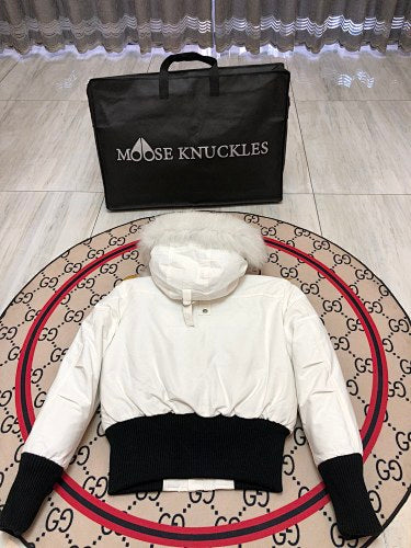 Moose Knuckles Women’s Hooded Bomber Jacket | White
