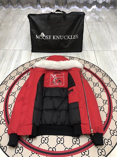 Moose Knuckles Men’s Hooded Bomber Jacket | Red