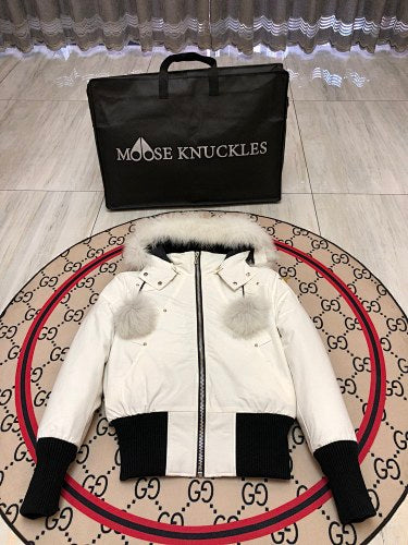Moose Knuckles Women’s Hooded Bomber Jacket | White