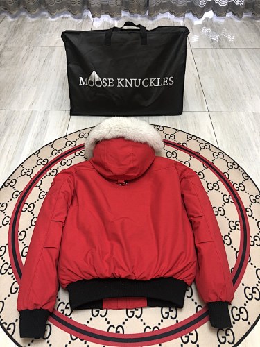 Moose Knuckles Men’s Hooded Bomber Jacket | Red