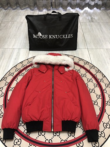 Moose Knuckles Men’s Hooded Bomber Jacket | Red