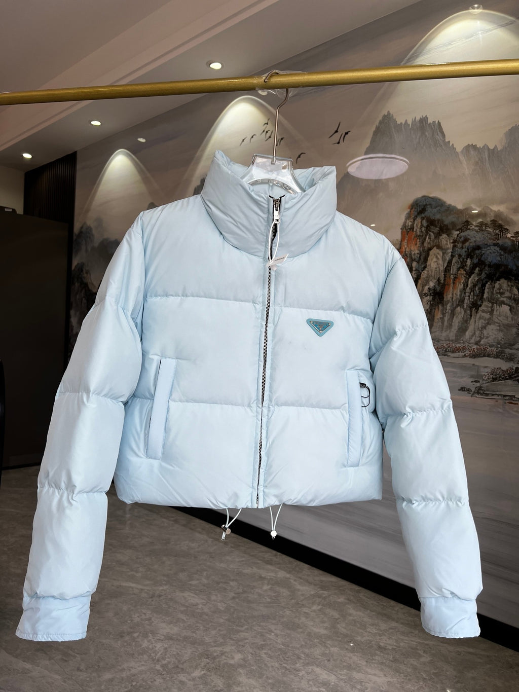 Prada Cropped Down Jacket – Ice Blue