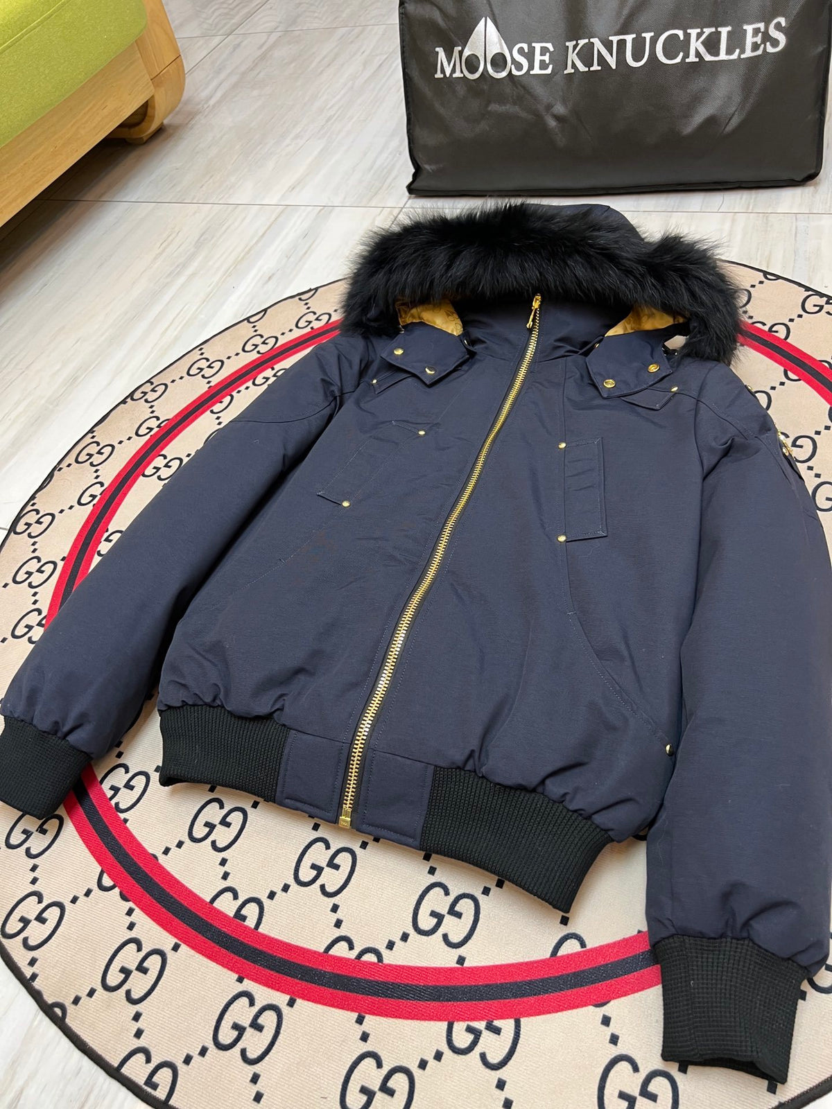 Moose Knuckles Men’s Down Bomber Jacket – Navy