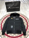 Moose Knuckles Unisex Multi-Patch Hooded Bomber Jacket | Black