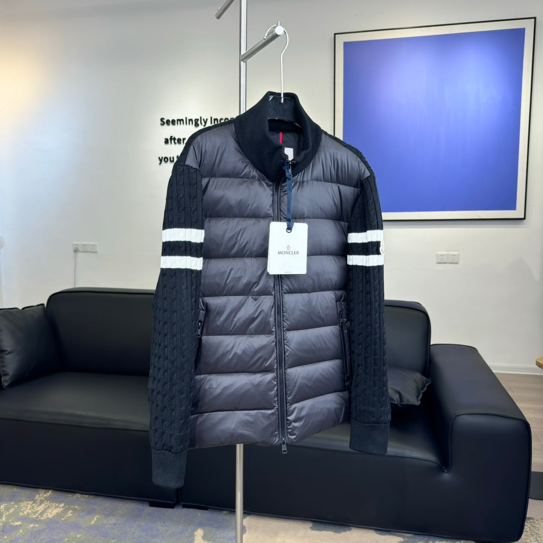 Moncler Knit Sleeve Hybrid Down Jacket – Charcoal & Black